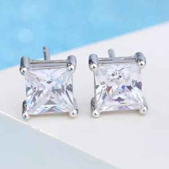 Silver Diamond Earrings - Picture 1 of 2